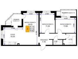 Продается 3-комнатная квартира ЖК Сегодня, литер 5, 73.2 м², 8271600 рублей