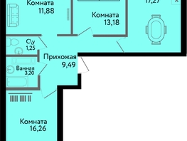 Продается 3-комнатная квартира ЖК Друг, литера 7, 74.27  м², 8058295 рублей