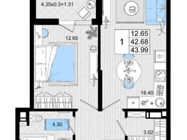 Продается 1-комнатная квартира ЖК Резиденция морей, корпус В, 43.99 м², 10843535 рублей