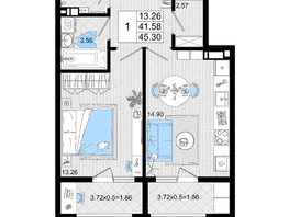 Продается 1-комнатная квартира ЖК Резиденция морей, корпус В, 45.3  м², 11426925 рублей