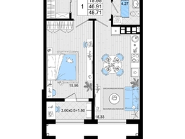 Продается 1-комнатная квартира ЖК Резиденция морей, корпус В, 48.71  м², 12494115 рублей