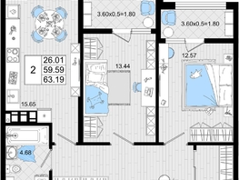 Продается 2-комнатная квартира ЖК Резиденция морей, корпус В, 63.19 м², 14233547 рублей