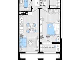 Продается 1-комнатная квартира ЖК Резиденция морей, корпус В, 48.74 м², 12014410 рублей