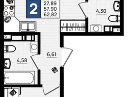 Продается 2-комнатная квартира ЖК Резиденция морей, корпус Е, 62.82  м², 12564000 рублей