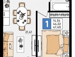 Продается 1-комнатная квартира ЖК Резиденция морей, корпус Е, 47.49 м², 9972900 рублей