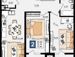 Продается 2-комнатная квартира ЖК Резиденция морей, корпус Е, 75.84 м², 15926400 рублей
