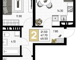 Продается 2-комнатная квартира ЖК На Высоком берегу, 49.5  м², 13117500 рублей