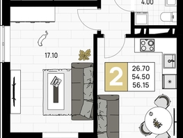 Продается 2-комнатная квартира ЖК На Высоком берегу, 56.15  м², 14599000 рублей