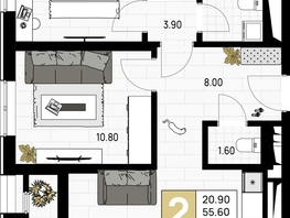 Продается 2-комнатная квартира ЖК На Высоком берегу, 57.05  м², 15118250 рублей