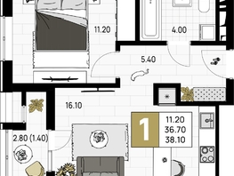 Продается 1-комнатная квартира ЖК На Высоком берегу, 38.1  м², 10287000 рублей