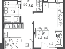 Продается 1-комнатная квартира ЖК Все Свои VIP, литера 6, 37.45  м², 9811900 рублей