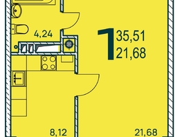 Продается 1-комнатная квартира ЖК Две реки, 35.81  м², 6750185 рублей