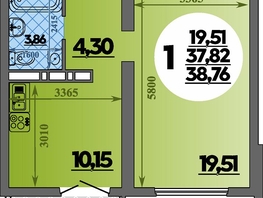 Продается 1-комнатная квартира ЖК Город у моря, литера 21, 38.76  м², 7166999 рублей