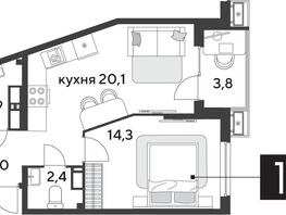 Продается 1-комнатная квартира ЖК Парк Победы 2, литера 28, 48.5  м², 8506900 рублей
