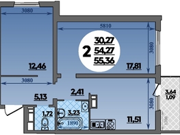 Продается 2-комнатная квартира ЖК Романовский, литера 1, 55.36 м², 5536000 рублей