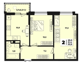 Продается 2-комнатная квартира ЖК Лето, литера 1.5, 52.5 м², 7427500 рублей