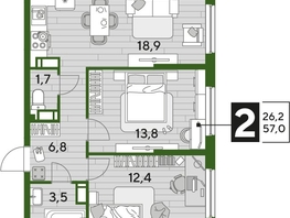 Продается 2-комнатная квартира ЖК DOGMA PARK (Догма парк), литера 21, 57  м², 9387900 рублей