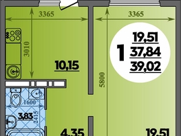 Продается 1-комнатная квартира ЖК Восточный, литера 2, 39.02 м², 6146299 рублей