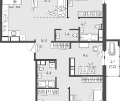 Продается 4-комнатная квартира ЖК Все Свои VIP, литера 8, 114.99  м², 35646900 рублей