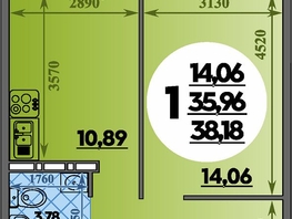 Продается 1-комнатная квартира ЖК Восточный, литера 16, 38.18  м², 6418789 рублей
