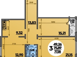 Продается 3-комнатная квартира ЖК Молодежный 2, литера 3, 77.18  м², 7992507 рублей