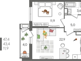 Продается 1-комнатная квартира ЖК Рекорд 2, литера 1, 47.4  м², 10134120 рублей