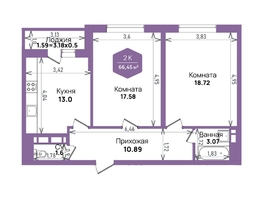 Продается 2-комнатная квартира ЖК Левада, литера 6, 66.45  м², 7321417 рублей