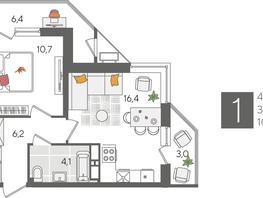 Продается 1-комнатная квартира ЖК Рекорд 2, литера 1, 46.8  м², 10239840 рублей