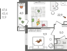Продается 1-комнатная квартира ЖК Рекорд 2, литера 1, 47.4  м², 9816540 рублей