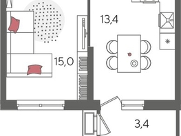 Продается 1-комнатная квартира ЖК Рекорд 2, литера 1, 41.6  м², 8773440 рублей
