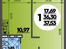 Продается 1-комнатная квартира ЖК Южная долина, литера 1, 37.53  м², 3996825 рублей