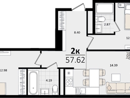 Продается 2-комнатная квартира ЖК Патрики, литер 2, 57.62  м&sup2;, 16761658 рублей