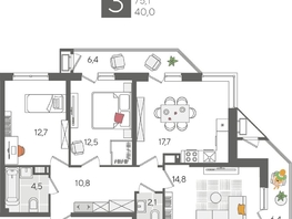 Продается 3-комнатная квартира ЖК Рекорд 2, литера 2, 87.9  м², 16727371 рублей
