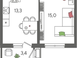 Продается 1-комнатная квартира ЖК Рекорд 2, литера 2, 41.4 м², 9136980 рублей