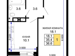 Продается 1-комнатная квартира ЖК Дыхание, литер 21, 37.7 м², 5315700 рублей