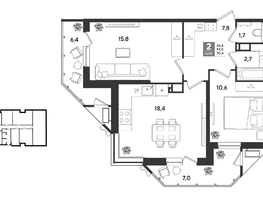 Продается 2-комнатная квартира ЖК Рекорд 2, литера 3, 70.4  м&sup2;, 15811841 рублей