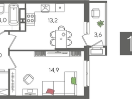 Продается 1-комнатная квартира ЖК Рекорд 2, литера 3, 41.7  м², 9574320 рублей
