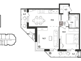 Продается 2-комнатная квартира ЖК Рекорд 2, литера 4, 71.6  м&sup2;, 14477520 рублей