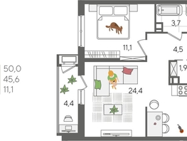 Продается 1-комнатная квартира ЖК Рекорд 2, литера 4, 50  м², 10123400 рублей