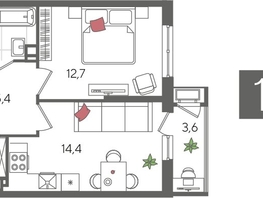 Продается 1-комнатная квартира ЖК Рекорд 2, литера 4, 41.8  м², 9150020 рублей