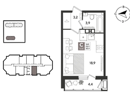 Продается Студия ЖК Рекорд 2, литера 4, 30.4  м&sup2;, 8311360 рублей