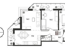 Продается 3-комнатная квартира ЖК Рекорд 2, литера 4, 91.5  м&sup2;, 18171900 рублей