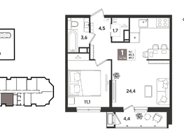 Продается 1-комнатная квартира ЖК Рекорд 2, литера 4, 49  м&sup2;, 11985400 рублей