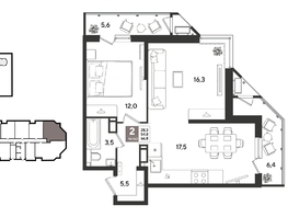 Продается 2-комнатная квартира ЖК Рекорд 2, литера 4, 66.8  м&sup2;, 14689320 рублей