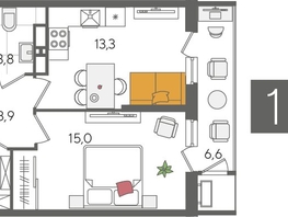 Продается 1-комнатная квартира ЖК Рекорд 2, литера 4, 44.6  м&sup2;, 10739680 рублей