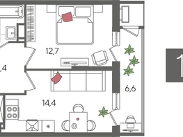 Продается 1-комнатная квартира ЖК Рекорд 2, литера 4, 44.6  м&sup2;, 11328400 рублей