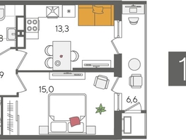 Продается 1-комнатная квартира ЖК Рекорд 2, литера 4, 44.6  м², 9687120 рублей
