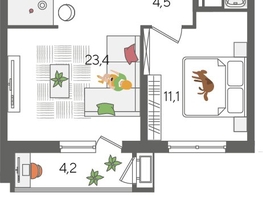 Продается 1-комнатная квартира ЖК Рекорд 2, литера 5, 48.5  м&sup2;, 11155000 рублей