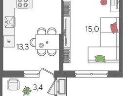 Продается 1-комнатная квартира ЖК Рекорд 2, литера 5, 41.4  м², 9199080 рублей