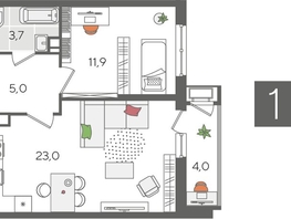 Продается 1-комнатная квартира ЖК Рекорд 2, литера 5, 47.6  м², 9529520 рублей